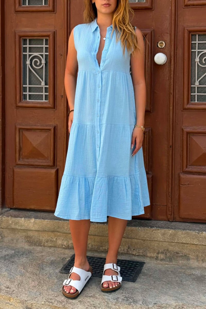 ONE COLOR SLEEVELESS WOMAN DRESS LIGHTBLUE/BZ - 2