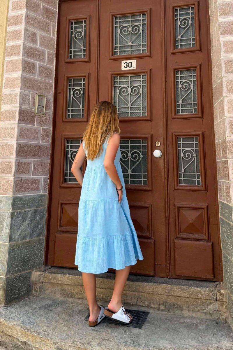 ONE COLOR SLEEVELESS WOMAN DRESS LIGHTBLUE/BZ - 5