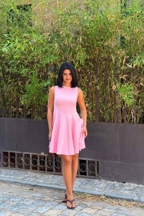 ONE COLOR SLEEVELESS WOMAN DRESS PINK/ROZE - KLAUDIO FASHION
