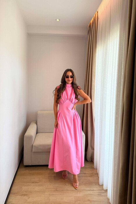 ONE COLOR SLEEVELESS WOMAN DRESS PINK/ROZE - KLAUDIO FASHION