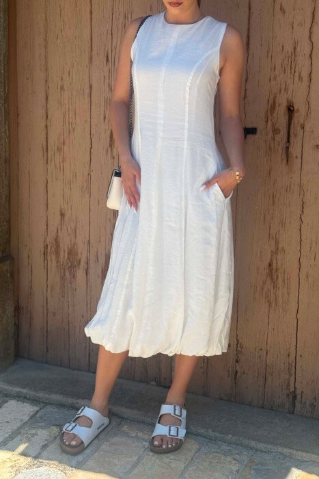 ONE COLOR SLEEVELESS WOMAN DRESS WHITE-E BARDHE - 2