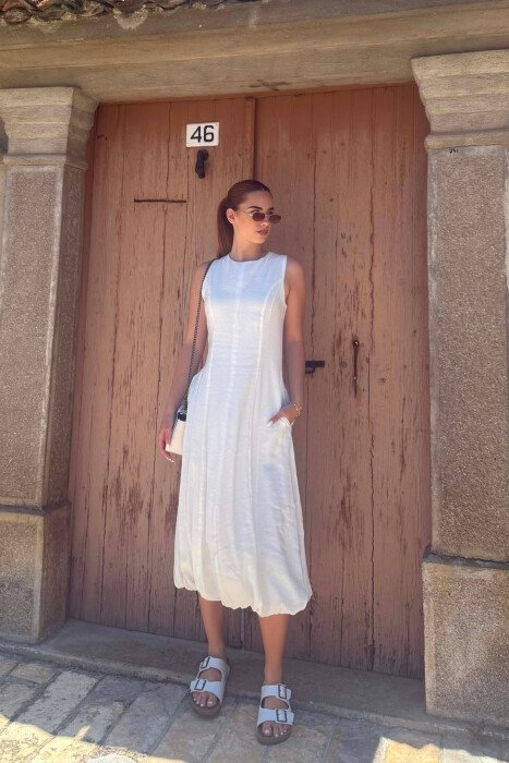 ONE COLOR SLEEVELESS WOMAN DRESS WHITE-E BARDHE - 5