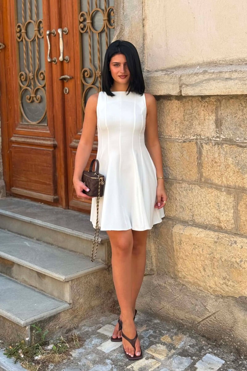 ONE COLOR SLEEVELESS WOMAN DRESS WHITE-E BARDHE - 1
