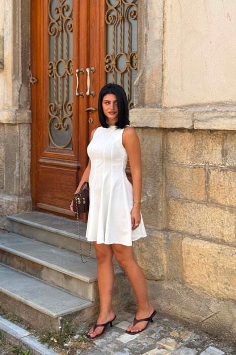 ONE COLOR SLEEVELESS WOMAN DRESS WHITE-E BARDHE - 2