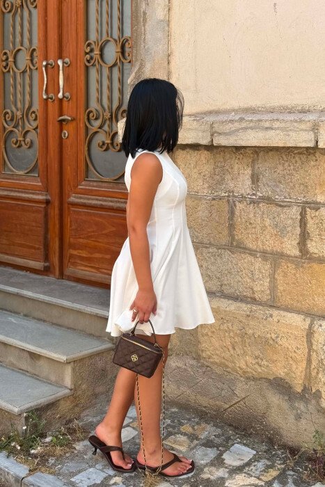 ONE COLOR SLEEVELESS WOMAN DRESS WHITE-E BARDHE - 4