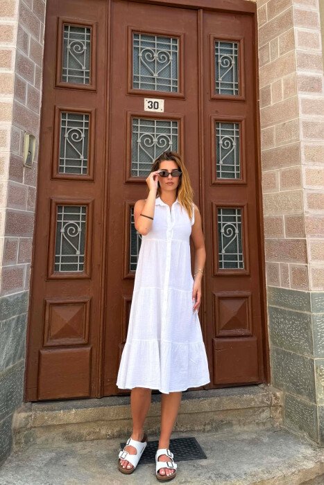 ONE COLOR SLEEVELESS WOMAN DRESS WHITE-E BARDHE 