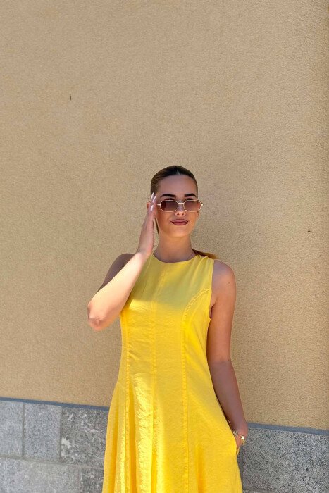 ONE COLOR SLEEVELESS WOMAN DRESS YELLOW/E VERDHE - 3