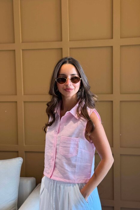 ONE COLOR SLEEVELESS WOMAN SHIRT PINK/ROZE - 3