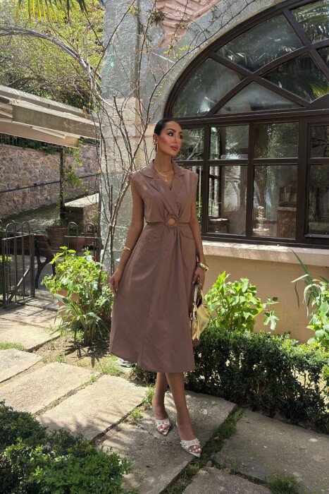 ONE COLOR SLEEVELESS WOMEN DRESS BROWN/KAFE - 1