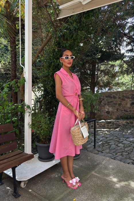 ONE COLOR SLEEVELESS WOMEN DRESS PINK/ROZE - 2
