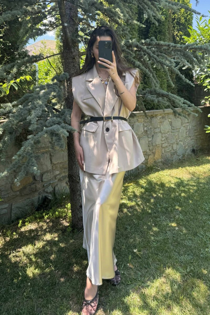 ONE COLOR SLEEVELESS WOMEN JACKET BEIGE/BEZHE - 6