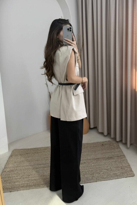 ONE COLOR SLEEVELESS WOMEN JACKET BEIGE/BEZHE - 3