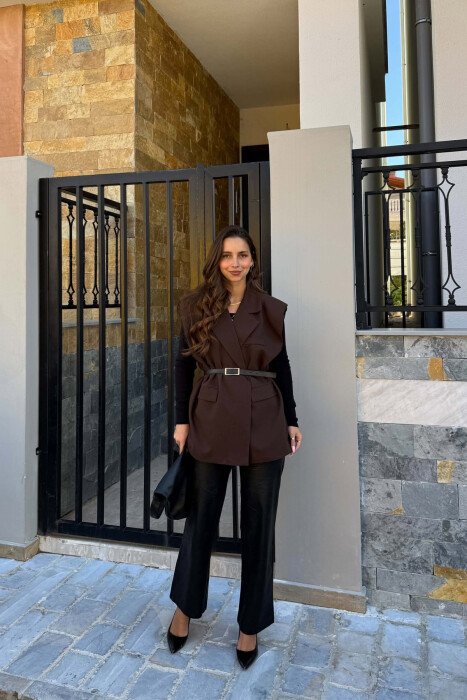 ONE COLOR CLASSIC WOMEN VEST BROWN/KAFE - 4