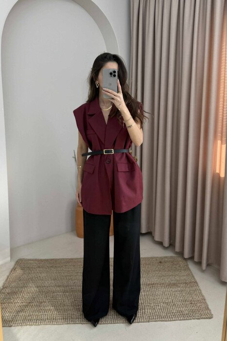 XHAKETË NJË NGJYRËSHE PA MËNGË PËR FEMRA NË NGJYRËN VISHNJË - KLAUDIO FASHION