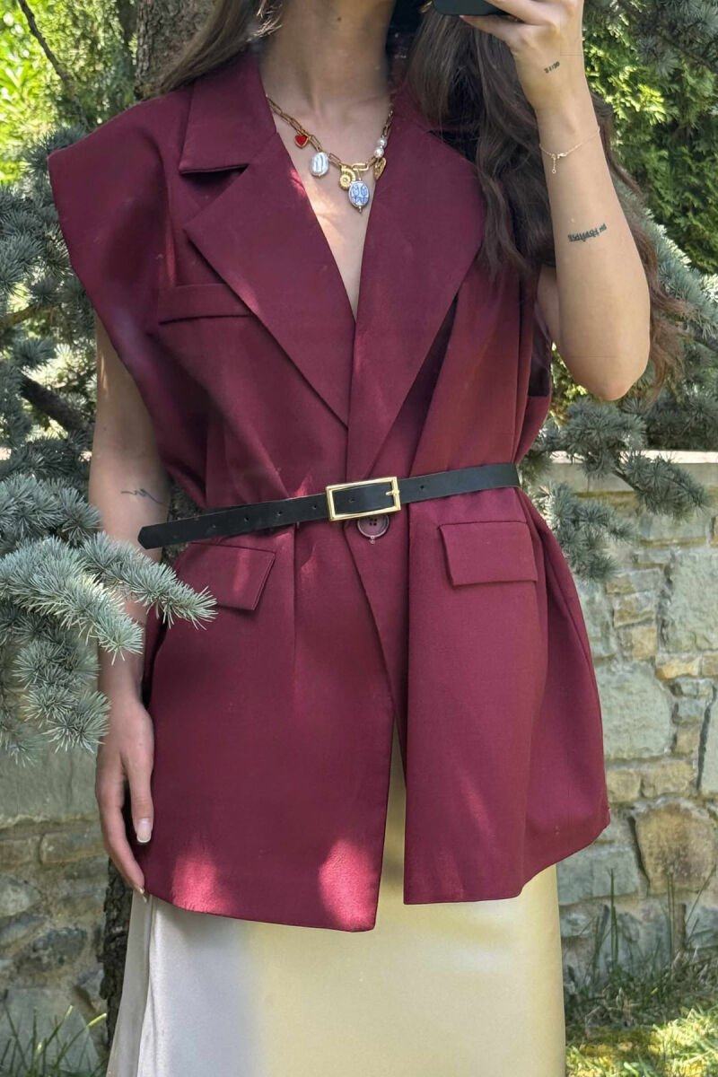 ONE COLOR SLEEVELESS WOMEN JACKET BURGUNDY/VISHNJE - 6