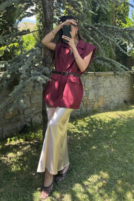 ONE COLOR SLEEVELESS WOMEN JACKET BURGUNDY/VISHNJE - 8