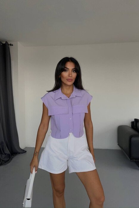 ONE COLOR SLEEVELESS WOMEN SHIRT PURPLE/LEJLA - KLAUDIO FASHION