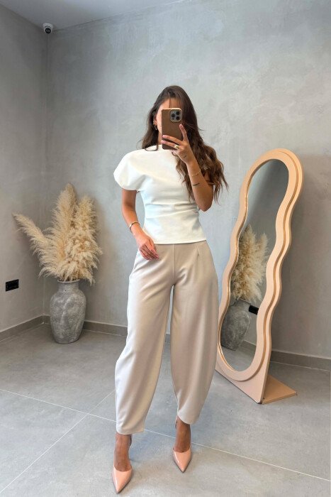 ONE COLOR SLEEVELESS WOMEN T-SHIRT WHITE-E BARDHE - 4