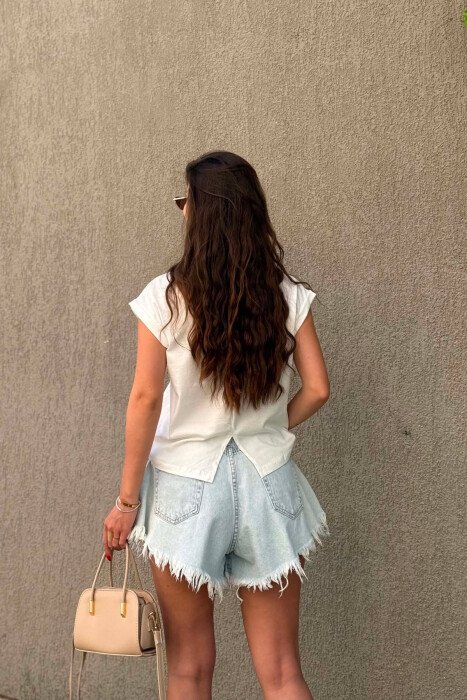 ONE COLOR SLEEVELESS WOMEN T-SHIRT WHITE-E BARDHE - 6