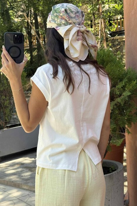 ONE COLOR SLEEVELESS WOMEN T-SHIRT WHITE-E BARDHE - 7