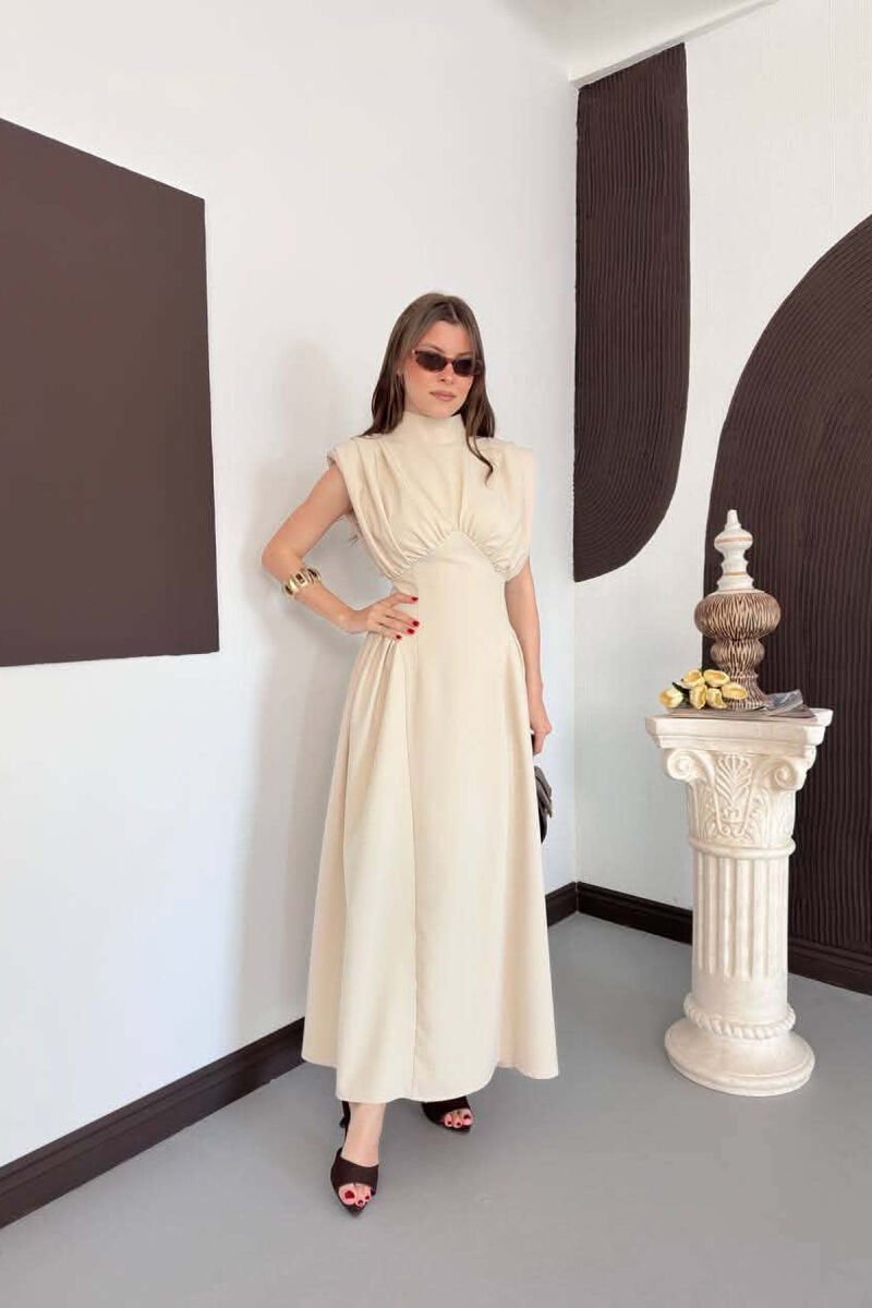 ONE COLOR SLEEVELESS WOMAN DRESS BEIGE/BEZHE - 1