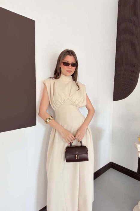 ONE COLOR SLEEVELESS WOMAN DRESS BEIGE/BEZHE - 3