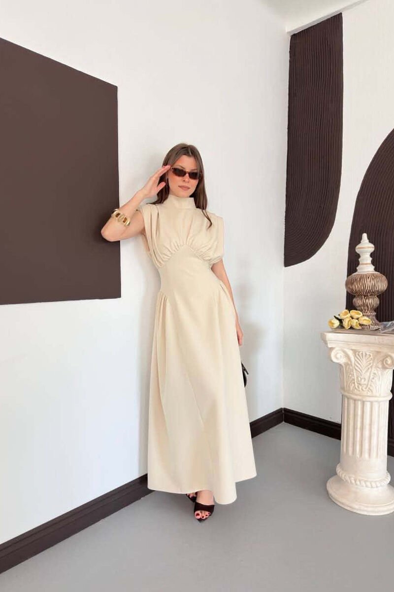 ONE COLOR SLEEVELESS WOMAN DRESS BEIGE/BEZHE - 5