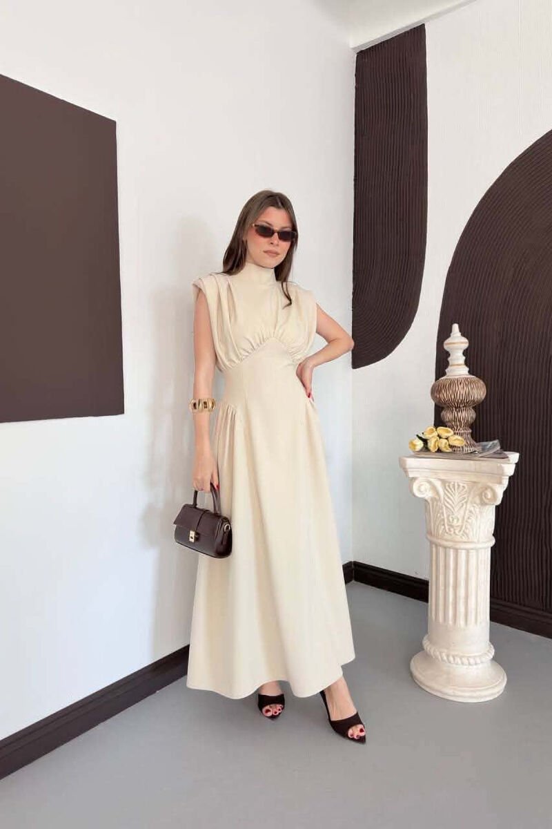 ONE COLOR SLEEVELESS WOMAN DRESS BEIGE/BEZHE - 7