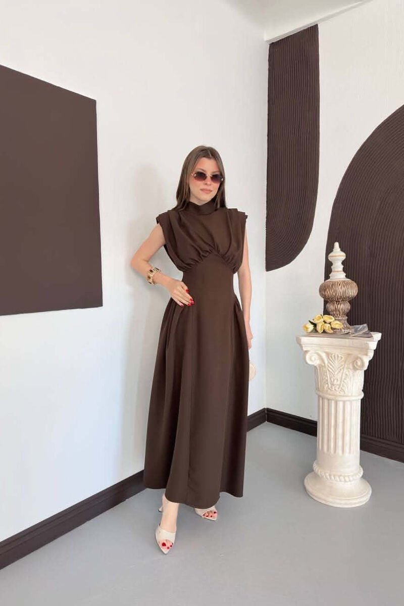 ONE COLOR SLEEVELESS WOMAN DRESS BROWN/KAFE - 1