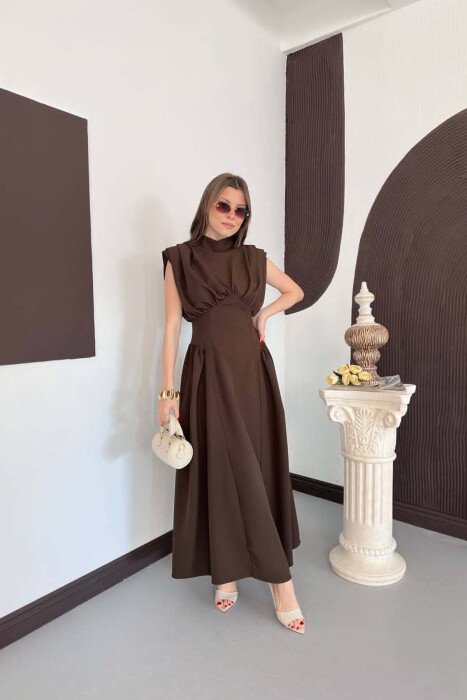 ONE COLOR SLEEVELESS WOMAN DRESS BROWN/KAFE - 2