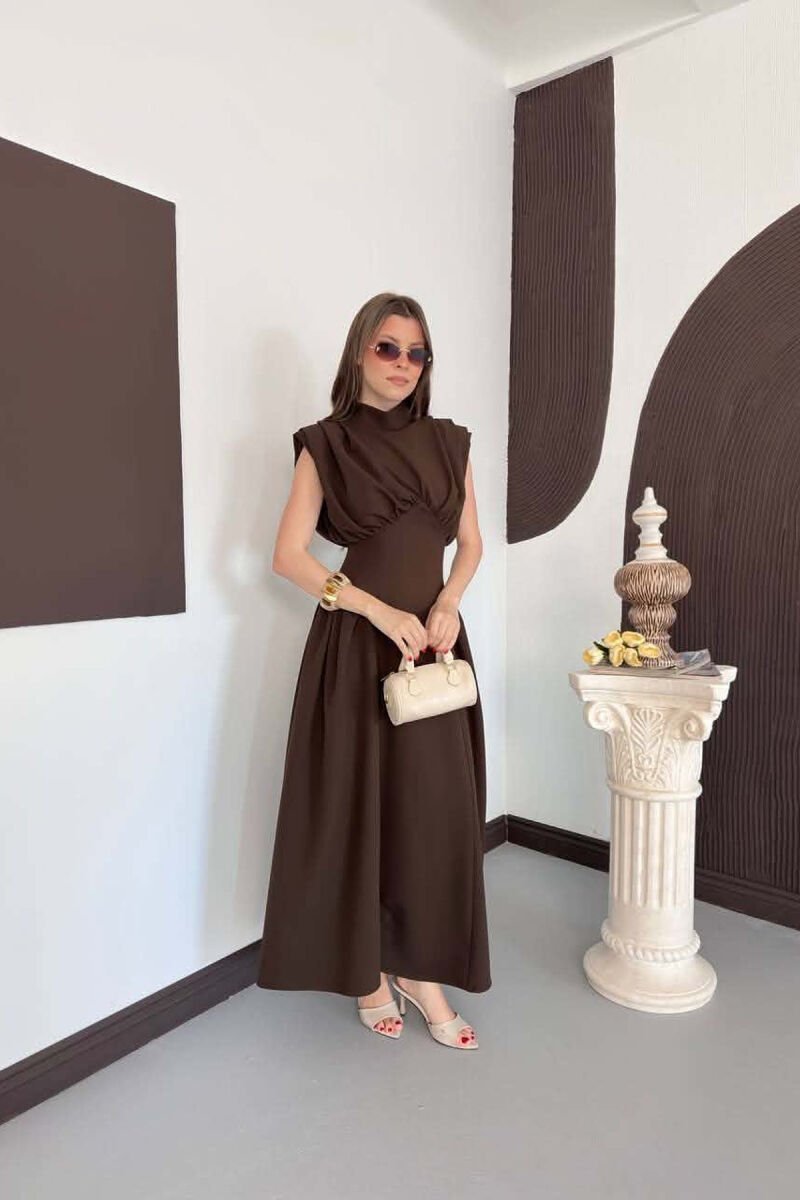 ONE COLOR SLEEVELESS WOMAN DRESS BROWN/KAFE - 4