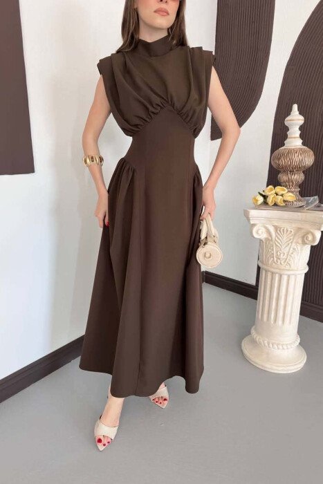 ONE COLOR SLEEVELESS WOMAN DRESS BROWN/KAFE - 5