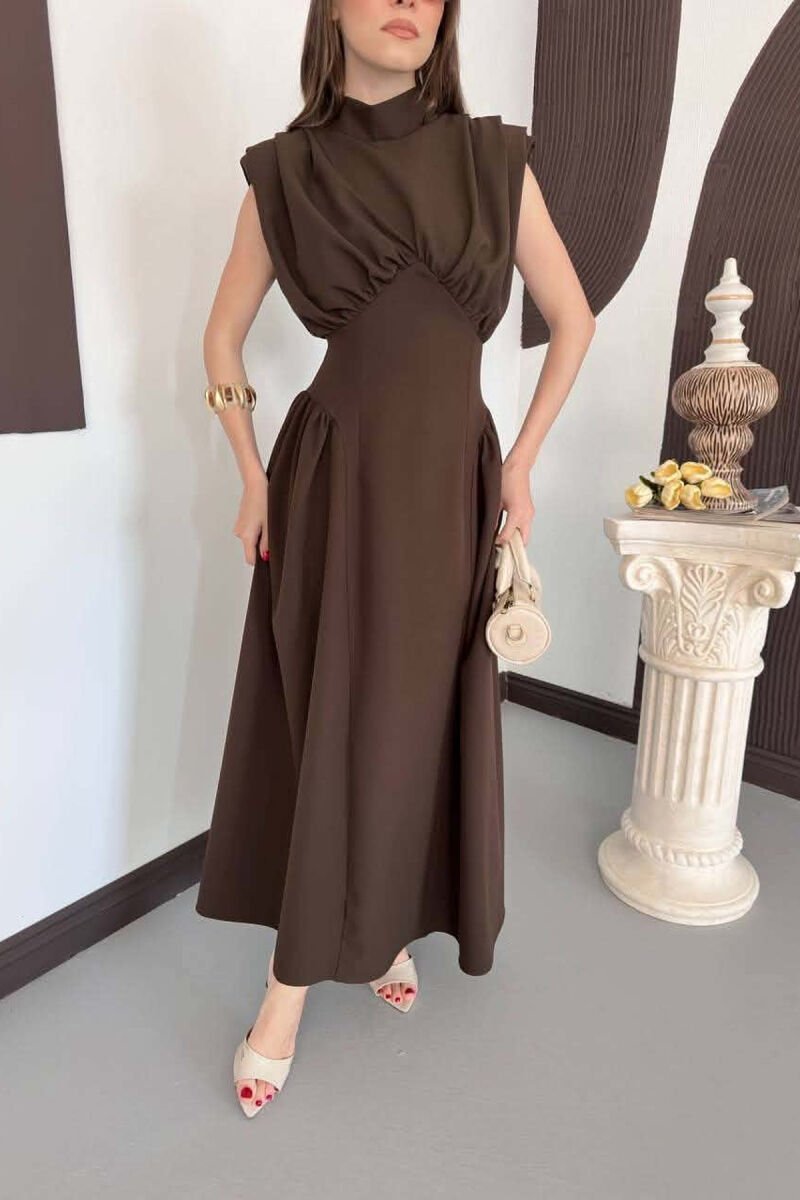 ONE COLOR SLEEVELESS WOMAN DRESS BROWN/KAFE - 5