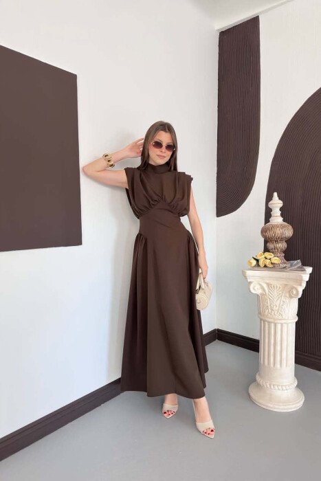 ONE COLOR SLEEVELESS WOMAN DRESS BROWN/KAFE - 6