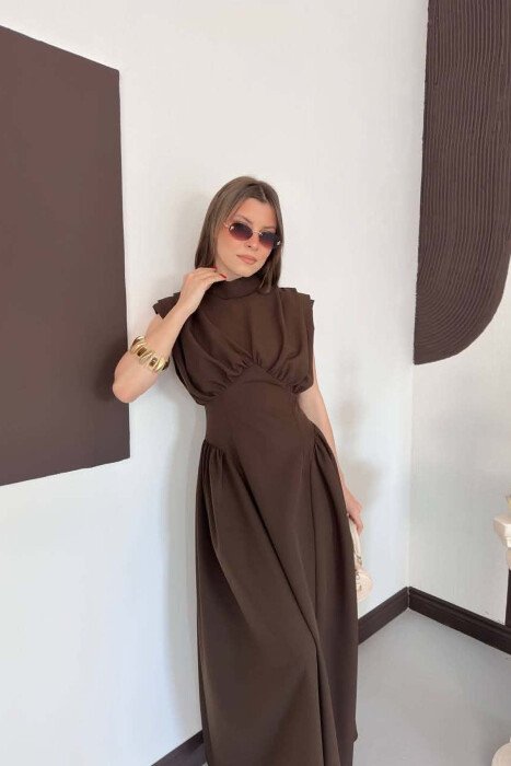 ONE COLOR SLEEVELESS WOMAN DRESS BROWN/KAFE - 7