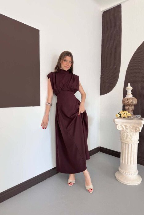 ONE COLOR SLEEVELESS WOMAN DRESS BURGUNDY/VISHNJE - 3