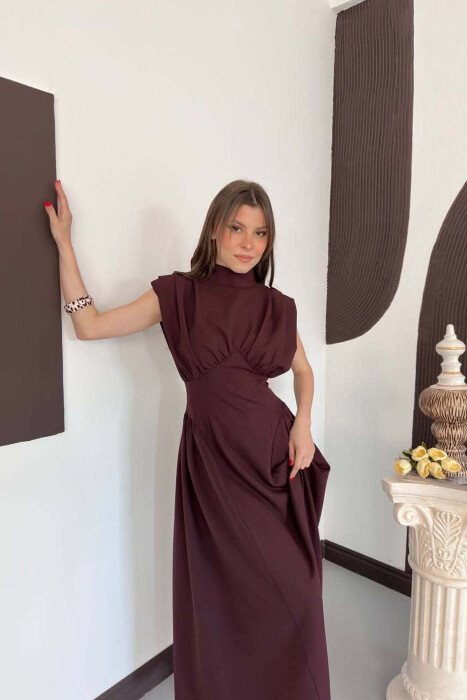 ONE COLOR SLEEVELESS WOMAN DRESS BURGUNDY/VISHNJE - 4