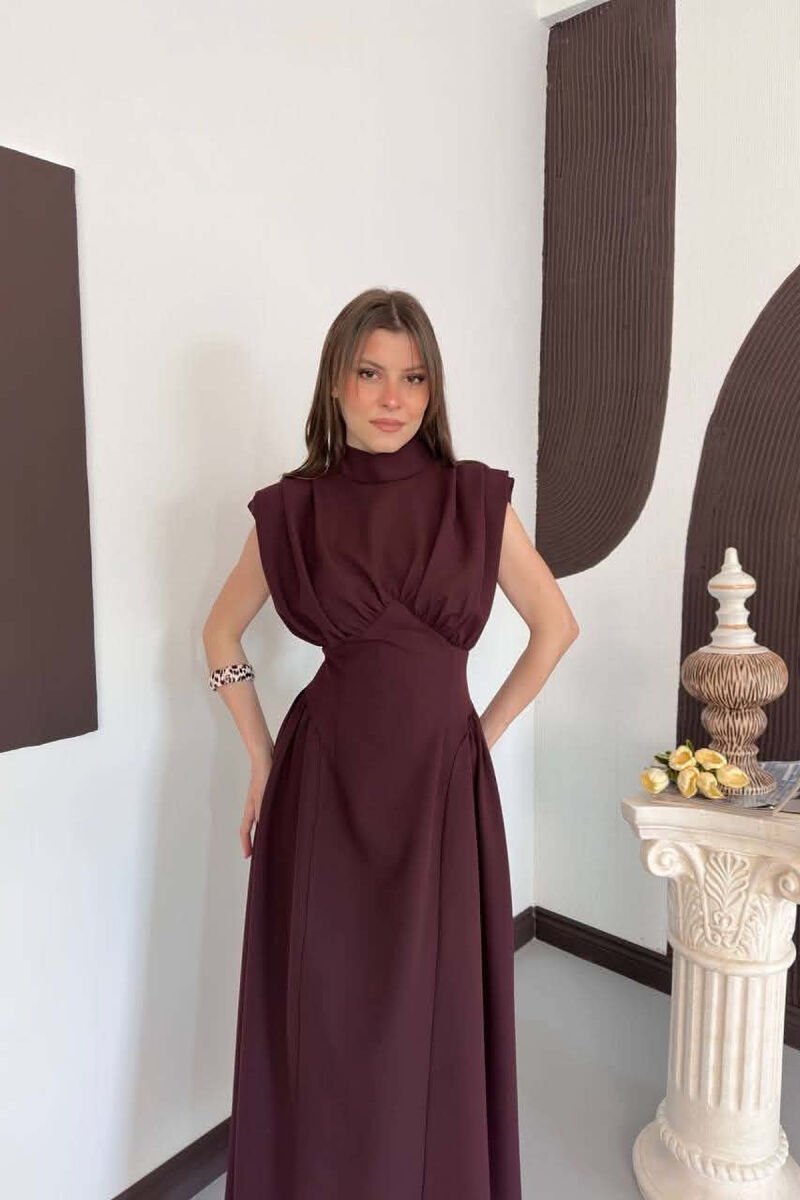 ONE COLOR SLEEVELESS WOMAN DRESS BURGUNDY/VISHNJE - 7