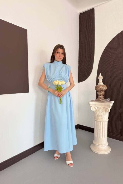 ONE COLOR SLEEVELESS WOMAN DRESS LIGHTBLUE/BZ - 1