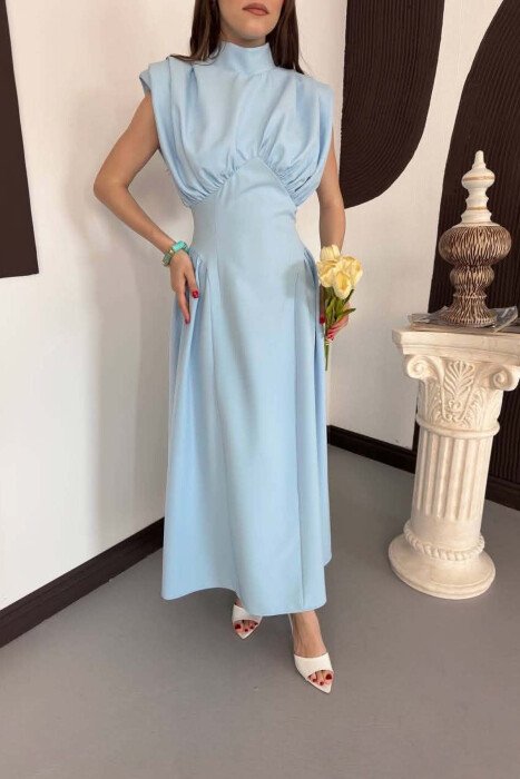 ONE COLOR SLEEVELESS WOMAN DRESS LIGHTBLUE/BZ - 3