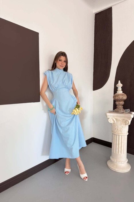 ONE COLOR SLEEVELESS WOMAN DRESS LIGHTBLUE/BZ - 4