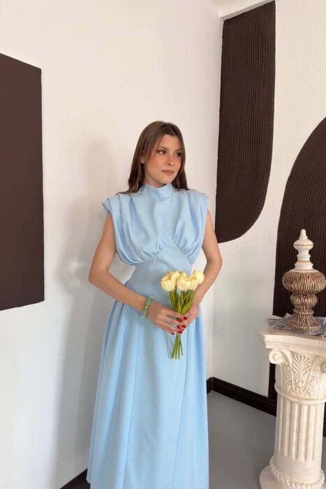 ONE COLOR SLEEVELESS WOMAN DRESS LIGHTBLUE/BZ - 6