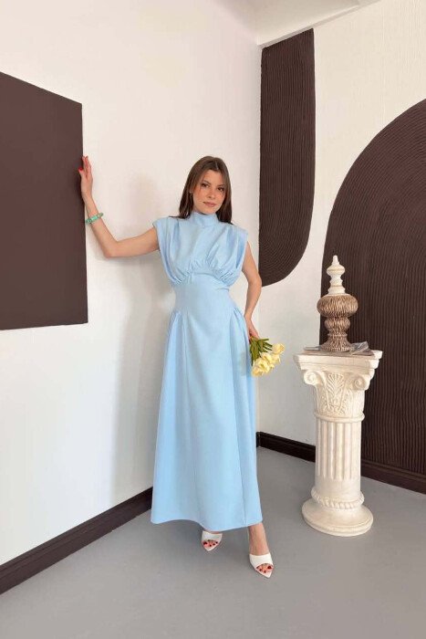 ONE COLOR SLEEVELESS WOMAN DRESS LIGHTBLUE/BZ - 7