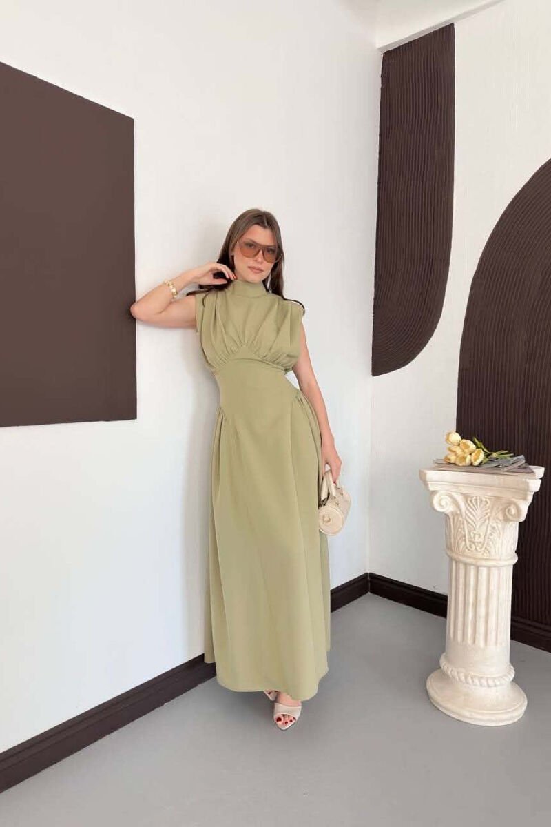 ONE COLOR SLEEVELESS WOMAN DRESS OLIVE/ULLI - 3