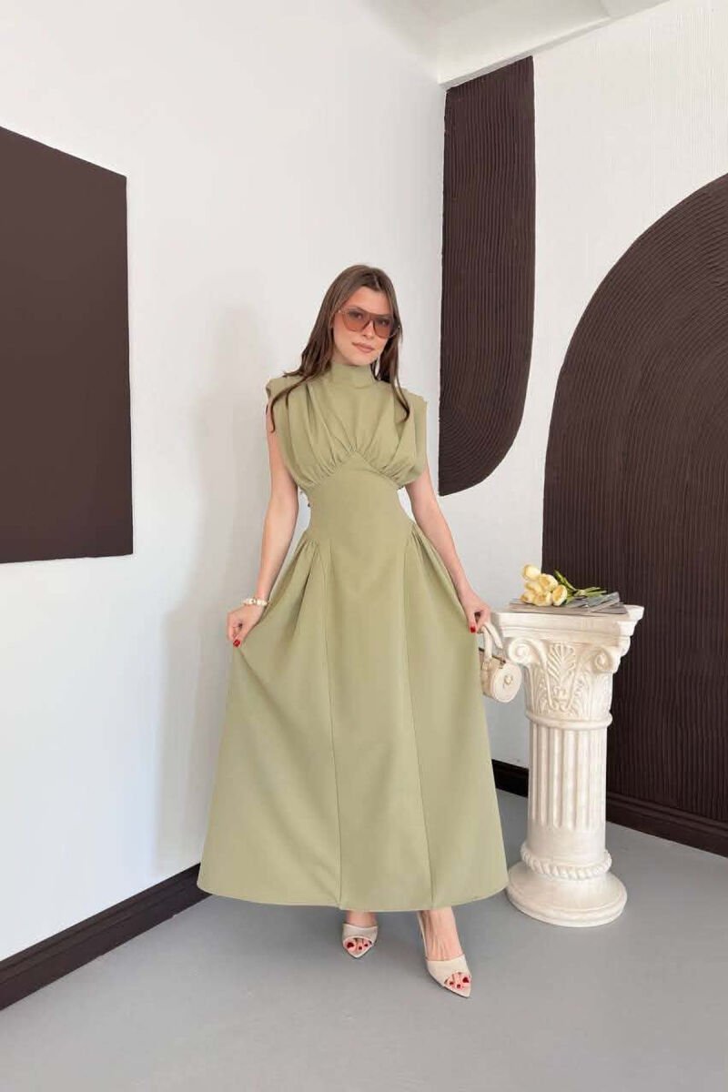 ONE COLOR SLEEVELESS WOMAN DRESS OLIVE/ULLI - 5