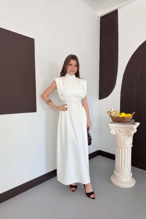 ONE COLOR SLEEVELESS WOMAN DRESS WHITE-E BARDHE - KLAUDIO FASHION
