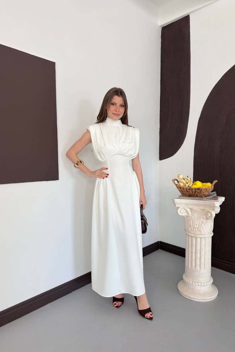 ONE COLOR SLEEVELESS WOMAN DRESS WHITE-E BARDHE - 1