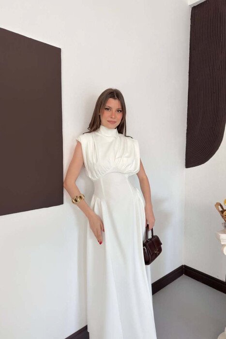 ONE COLOR SLEEVELESS WOMAN DRESS WHITE-E BARDHE - 3