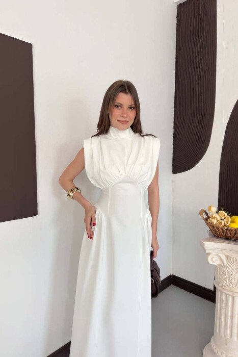 ONE COLOR SLEEVELESS WOMAN DRESS WHITE-E BARDHE - 4