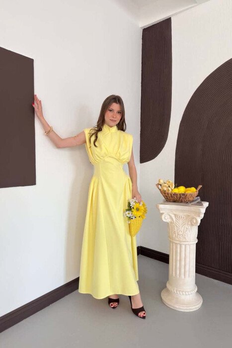 ONE COLOR SLEEVELESS WOMAN DRESS YELLOW/E VERDHE - KLAUDIO FASHION